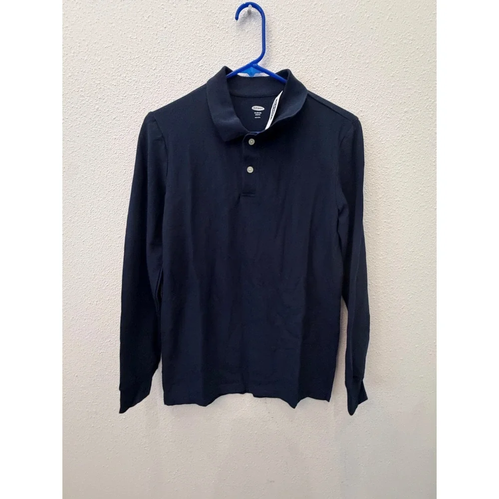 Old Navy Kids XL 14-16 Navy Blue Long Sleeve Pique Polo Shirt School Uniform NWT